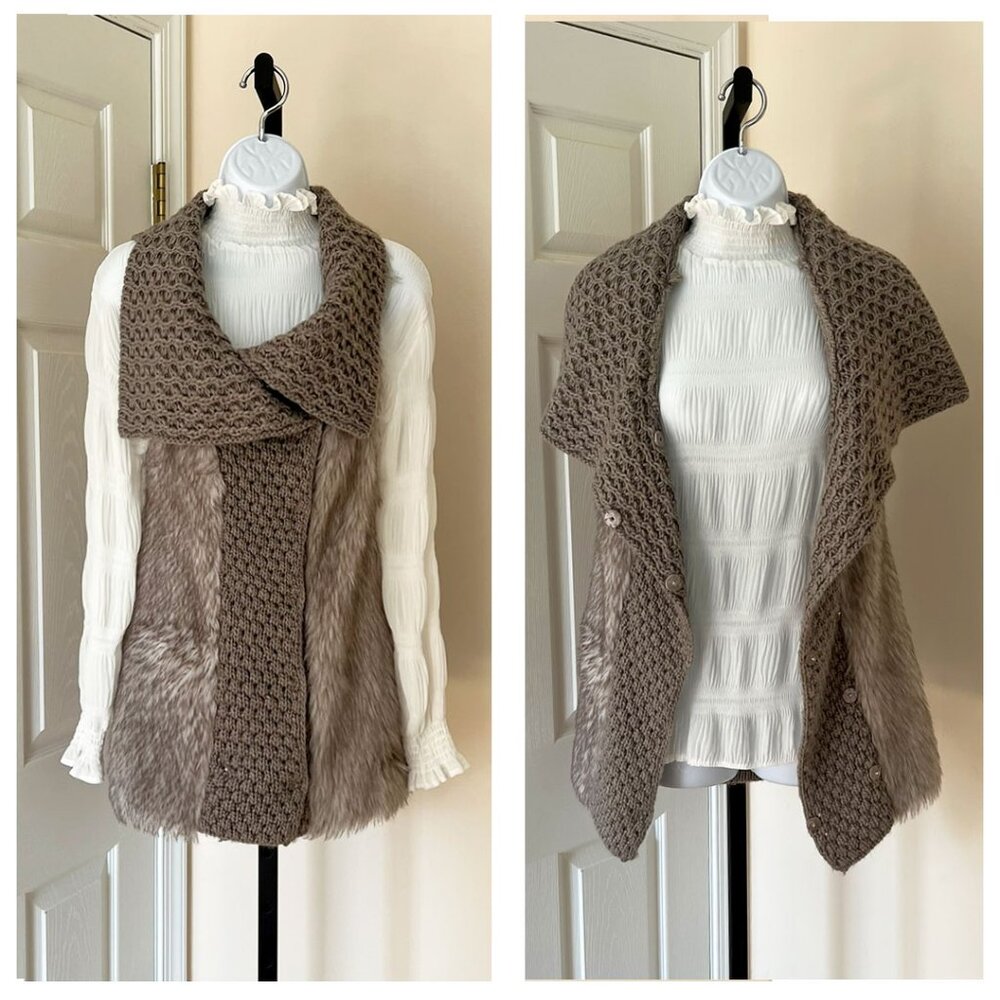 Nine West Vintage America Jeans Faux Fur Trim Alpaca Blend Knit Sweater Vest Sm